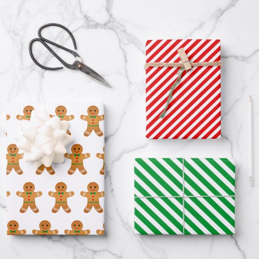 Gingerbrood Mannen en Groene en Rode Kerstmis Inpakpapier Vel (Voorkant)
