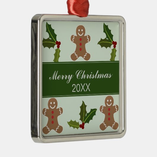 Gingerbrood Mannen en Holly Kerstmis Metalen Ornament (Rechts)