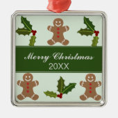 Gingerbrood Mannen en Holly Kerstmis Metalen Ornament (Voorkant)