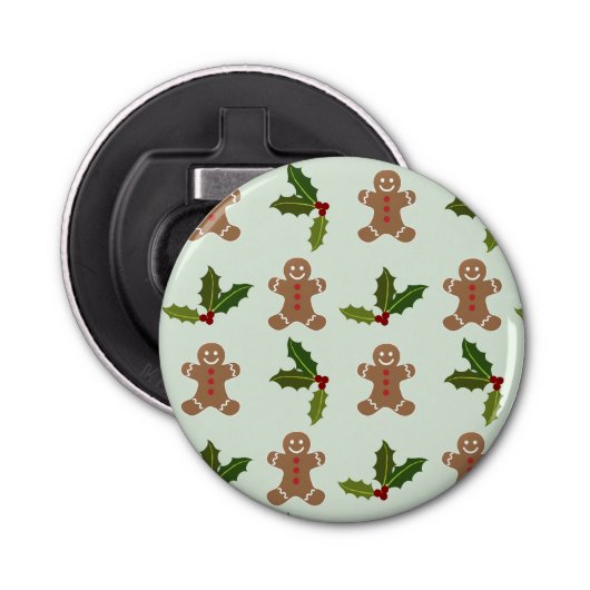 Gingerbrood Mannen en Holly Pattern Button Flesopener (Voorkant)