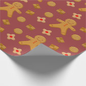Gingerbrood Mannen en Koekjes Burgundy Cadeaupapier (Hoek)
