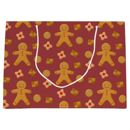 Gingerbrood Mannen en Koekjes Burgundy Pattern Groot Cadeauzakje (Voorkant)