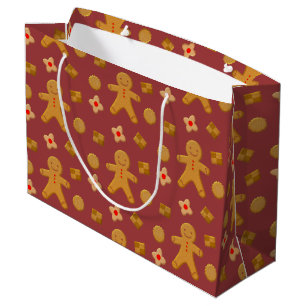Gingerbrood Mannen en Koekjes Burgundy Pattern Groot Cadeauzakje