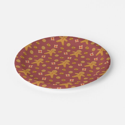 Gingerbrood Mannen en Koekjes Burgundy Pattern Papieren Bordje (Gekanteld)