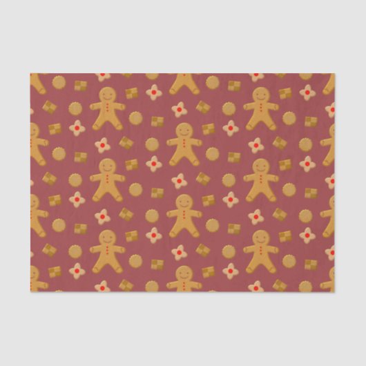 Gingerbrood Mannen en Koekjes Burgundy Pattern Tissuepapier (Voorkant)