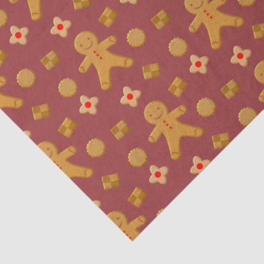 Gingerbrood Mannen en Koekjes Burgundy Pattern Tissuepapier (Detail)
