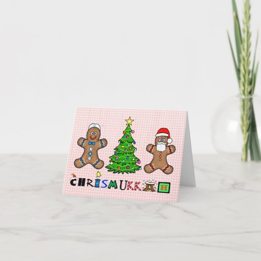 Gingerbrood Mannen en Tree Chrismukkah Card Kaart (Voorkant)