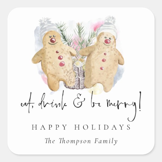 Gingerbrood Mannen eten Drink zijn naam Prettige f Vierkante Sticker (Voorkant)