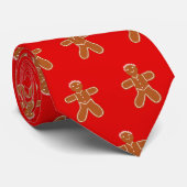 Gingerbrood Mannen op Rode Achtergrond Stropdas (Opgerold)
