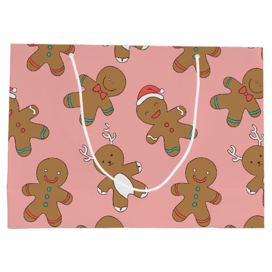 Gingerbrood Mannen Roze Grote Gift Bag Large Cadeautasje (Achterkant)
