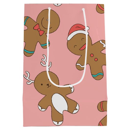 Gingerbrood Mannen Roze Medium Gift Bag Medium Cadeauzakje (Achterkant)