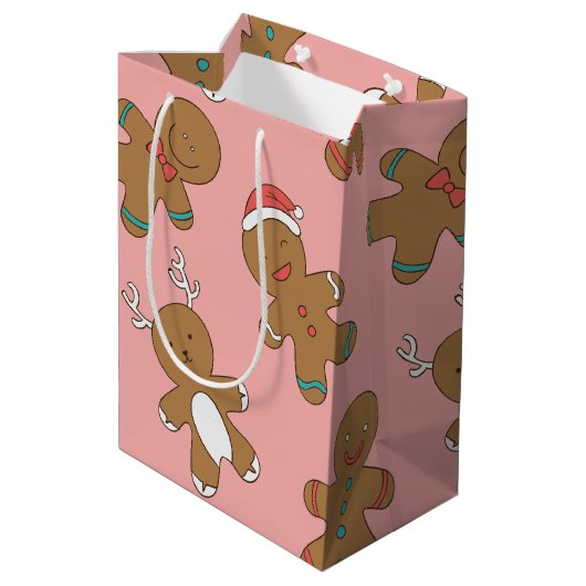 Gingerbrood Mannen Roze Medium Gift Bag Medium Cadeauzakje (Achterkant Gekanteld)