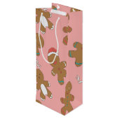Gingerbrood Mannen Roze Wine Gift Bag Wijn Cadeautas (Achterkant Gekanteld)