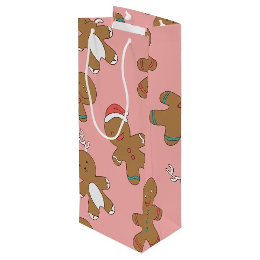 Gingerbrood Mannen Roze Wine Gift Bag Wijn Cadeautas (Achterkant Gekanteld)