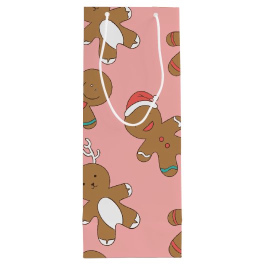 Gingerbrood Mannen Roze Wine Gift Bag Wijn Cadeautas (Achterkant)