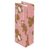 Gingerbrood Mannen Roze Wine Gift Bag Wijn Cadeautas (Voorkant Gekanteld)