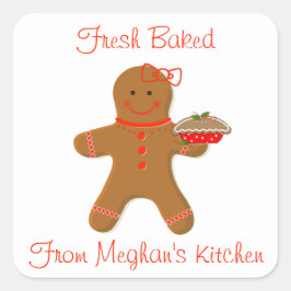 Gingerbrood Meisje met piemeletiket Vierkante Sticker
