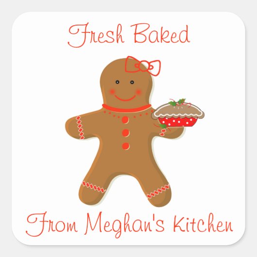 Gingerbrood Meisje met piemeletiket Vierkante Sticker (Voorkant)