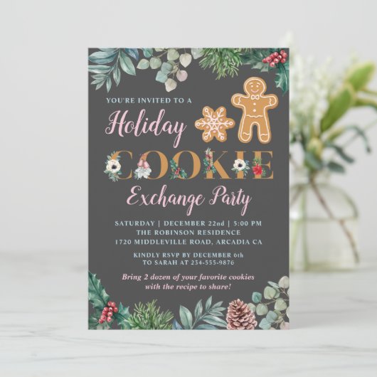 Gingerbrood Men Holiday Cookie Exchange Party Kaart (Staand voorkant)