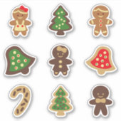 Gingerbrood Mensen, Bells, Bomen-kerstkoekjes Sticker (Voorkant)