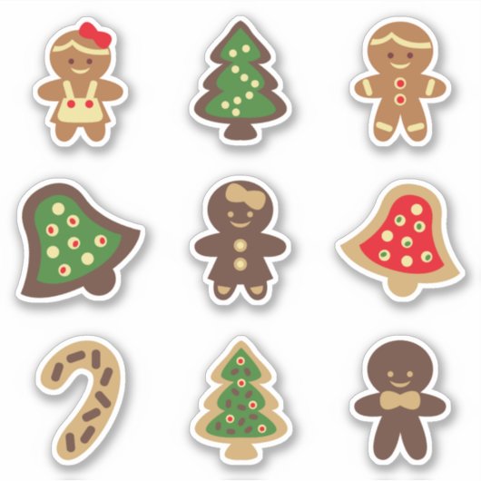Gingerbrood Mensen, Bells, Bomen-kerstkoekjes Sticker (Voorkant)