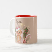 Gingerbrood met een Cherry bovenaan Tweekleurige Koffiemok (Voorkant links)