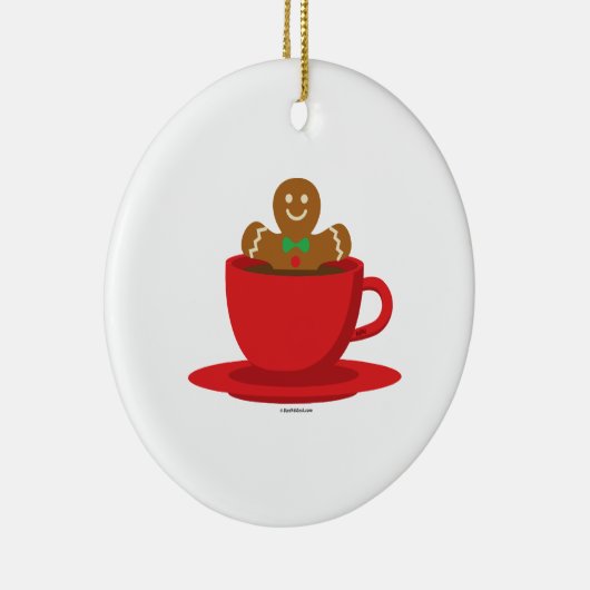 Gingerbrood met een warme chocolade-rood bekertje keramisch ornament (Rechts)