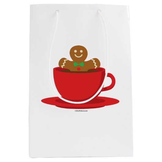 Gingerbrood met een warme chocolade-rood bekertje medium cadeauzakje (Voorkant)