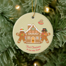 Gingerbrood met eerste kerstmis in ons nieuwe huis keramisch ornament