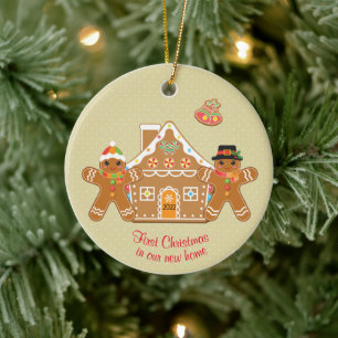 Gingerbrood met eerste kerstmis in ons nieuwe huis keramisch ornament