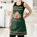 Gingerbrood met groene Rustic Holiday Typografie Schort<br><div class="desc">Hier is een wonderlijke manier die aan het plezier van uw vakantiebakken toevoegt. Voeg extra glans toe aan je vakantie culinaire avonturen wanneer je dit schattige, grillige, griezelige, eenvoudige, moderne, aangepaste kerstman schort draag. Een schattig ontbijtbroodhuis, koekjesbomen, sterren, harten en snoepjes en een speelse scripttypografie bedekt donkerjager groen, roestachtig hout....</div>