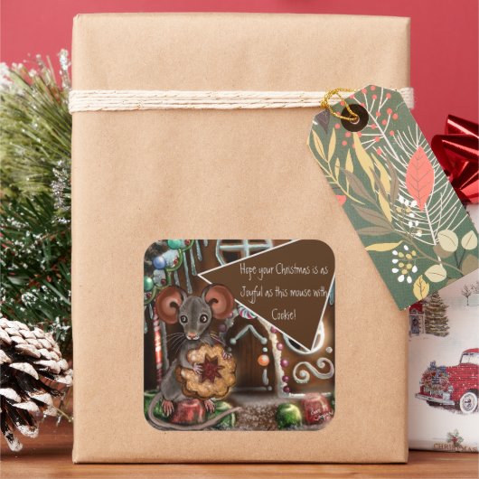 Gingerbrood met kerstmis vierkante sticker (Feestdagen)