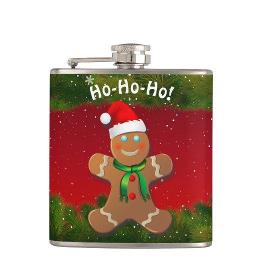 Gingerbrood met rood kerstPet Heupfles (Voorkant)