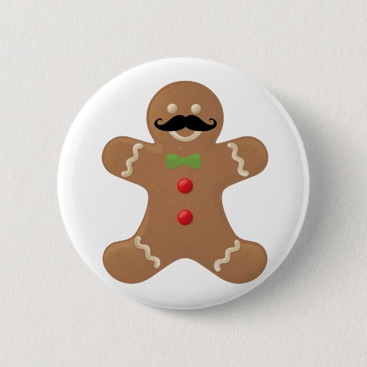 Gingerbrood Mustache Man Ronde Button 5,7 Cm (Voorkant)