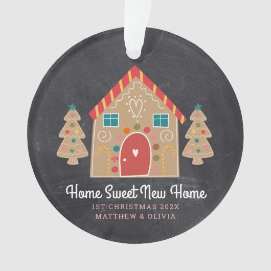 Gingerbrood Nieuw Home Chalkboard Holiday Aangepas Ornament (voorkant)