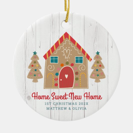 Gingerbrood Nieuw Home Rustic Wood Holiday Aangepa Keramisch Ornament (Voorkant)