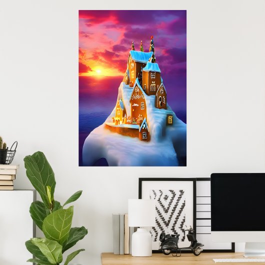 Gingerbrood op een ijsberg | AI Art Poster (Thuiskantoor)