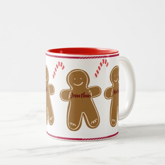 Gingerbrood Persoonlijke naam Familiefeestdag Tweekleurige Koffiemok (Voorkant rechts)