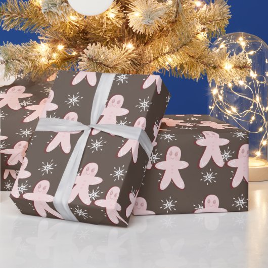 Gingerbrood Roze Koekje en Snowflakes Wrapping Pa Cadeaupapier (Feestdagen)