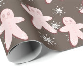 Gingerbrood Roze Koekje en Snowflakes Wrapping Pa Cadeaupapier (Rol Hoek)