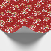 Gingerbrood Santa Candy Cane Pattern Cadeaupapier (Hoek)