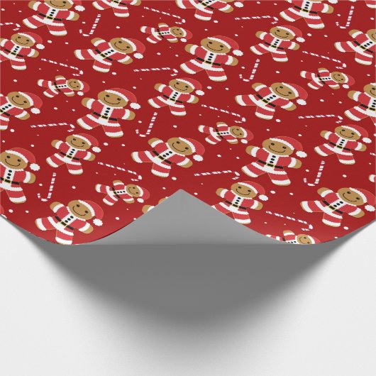Gingerbrood Santa Candy Cane Pattern Cadeaupapier (Hoek)