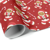Gingerbrood Santa Candy Cane Pattern Cadeaupapier (Rol Hoek)
