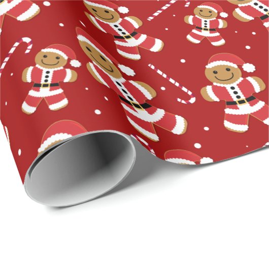 Gingerbrood Santa Candy Cane Pattern Cadeaupapier (Rol Hoek)
