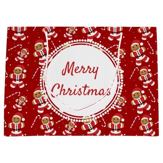 Gingerbrood Santa Candy Cane Pattern | Gift Bag Groot Cadeauzakje (Voorkant)