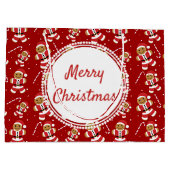 Gingerbrood Santa Candy Cane Pattern | Gift Bag Groot Cadeauzakje (Achterkant)