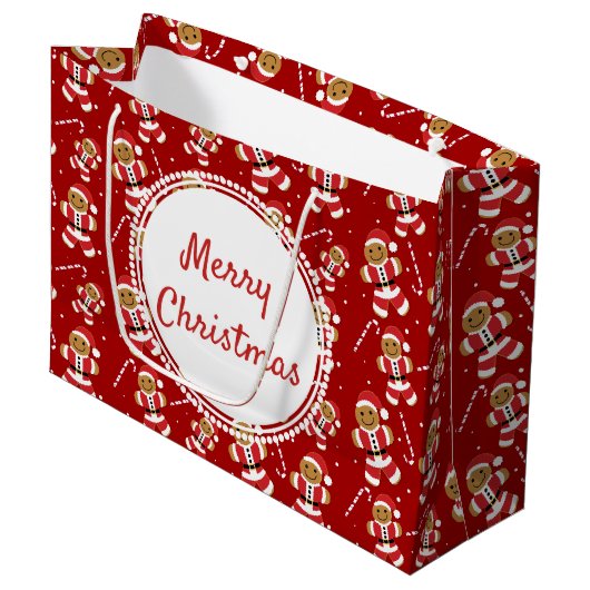 Gingerbrood Santa Candy Cane Pattern | Gift Bag Groot Cadeauzakje (Voorkant Gekanteld)