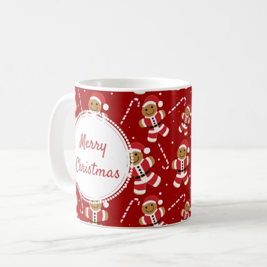 Gingerbrood Santa Candy Cane Pattern | Mok (Voorkant links)