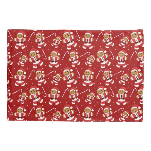 Gingerbrood Santa Candy Cane Pattern Red Kerstmis Kussensloop (Achterkant)