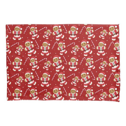 Gingerbrood Santa Candy Cane Pattern Red Kerstmis Kussensloop (Voorkant)